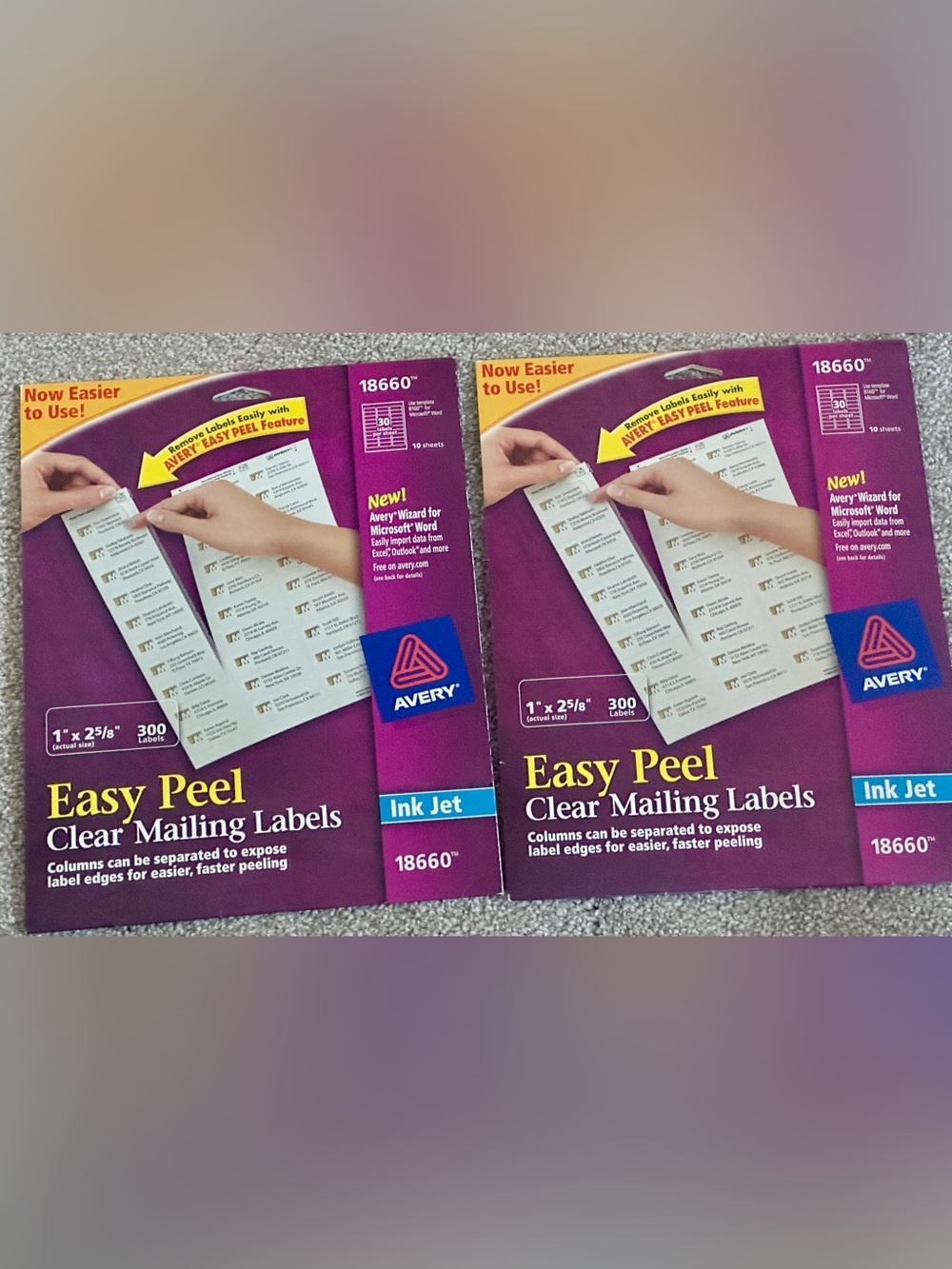 Lot of 2 Avery 18660 Clear Easy Peel Inkjet Address Labels NEW & SEALED